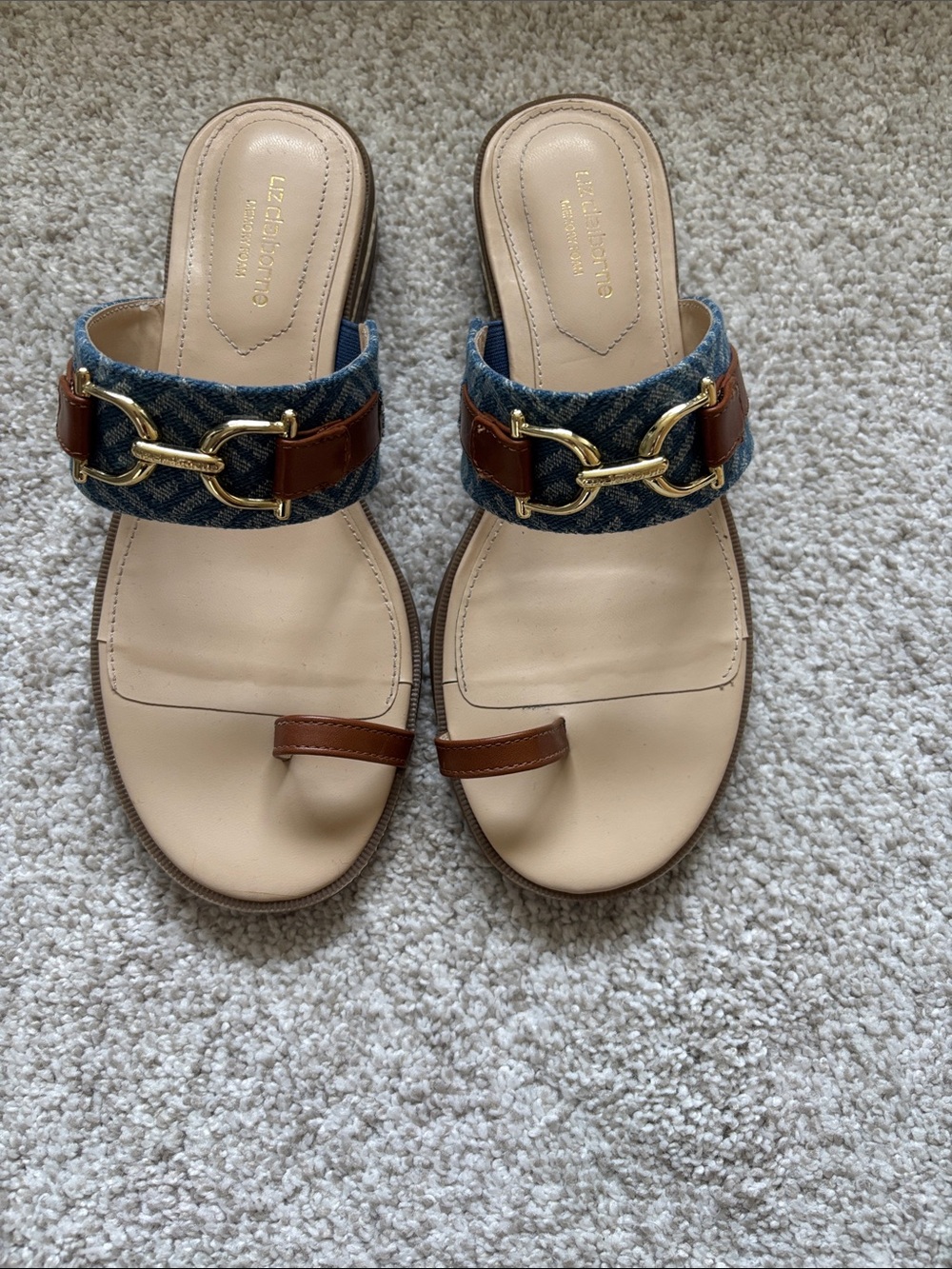 Liz Claiborne Denim Slide Sandals with Gold Accents